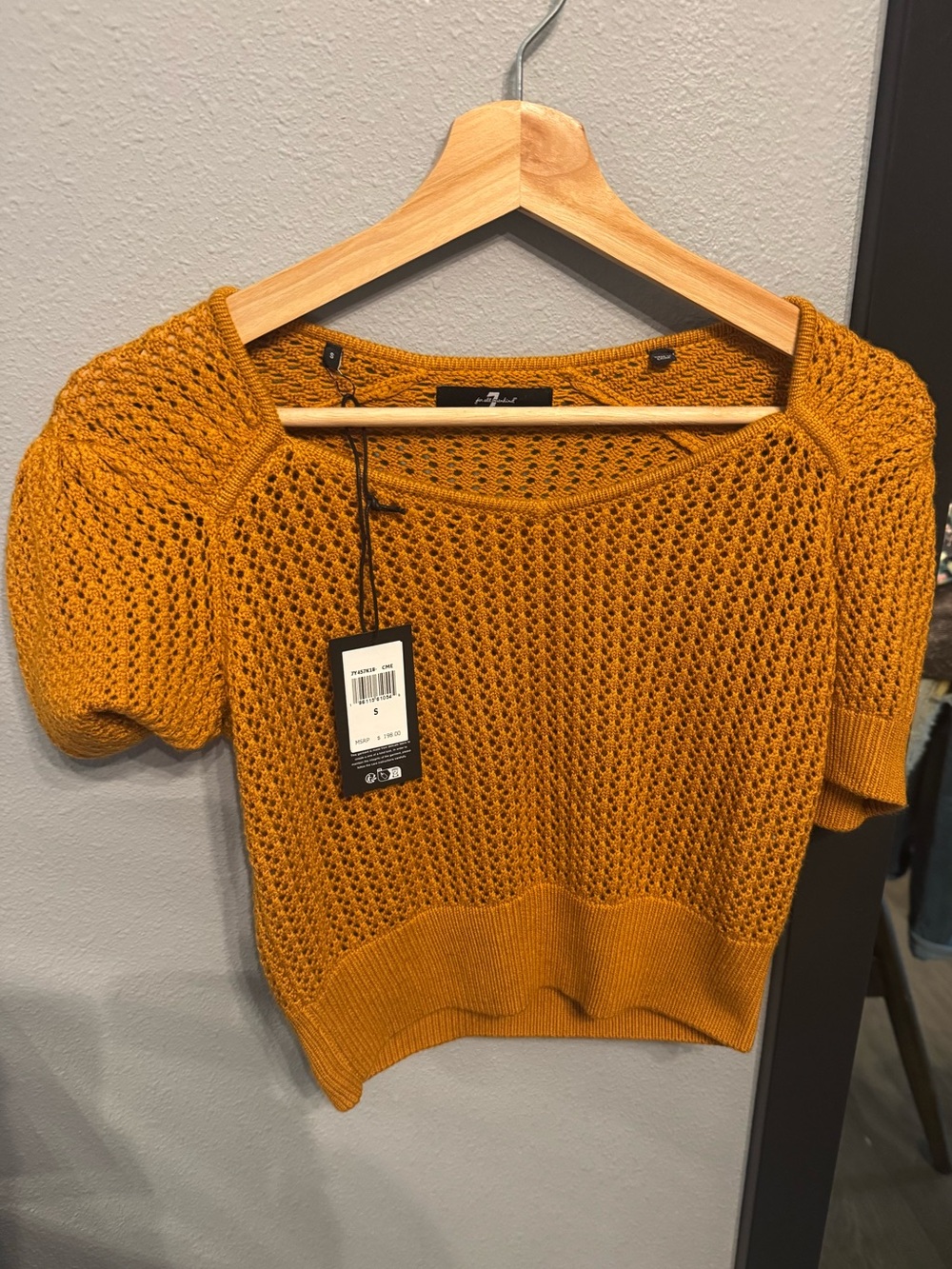7 For All Mankind Open-Knit Short Sleeve Sweater Top - Autumn Caramel NWT 🍂🍁🎃